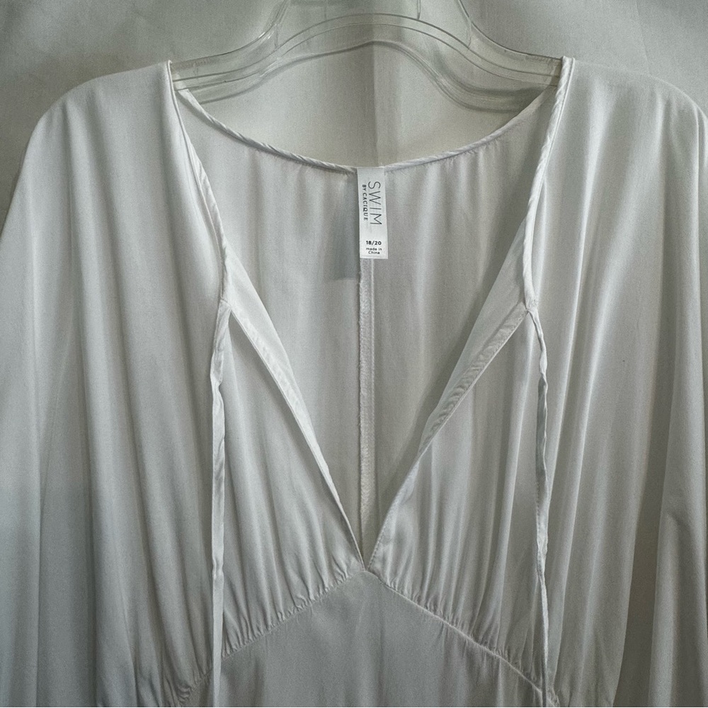 SWIM by CACIQUE Lane Bryant Cover-up White Black Red Tassels Tie Front 18/20 XXL - Picture 8 of 12